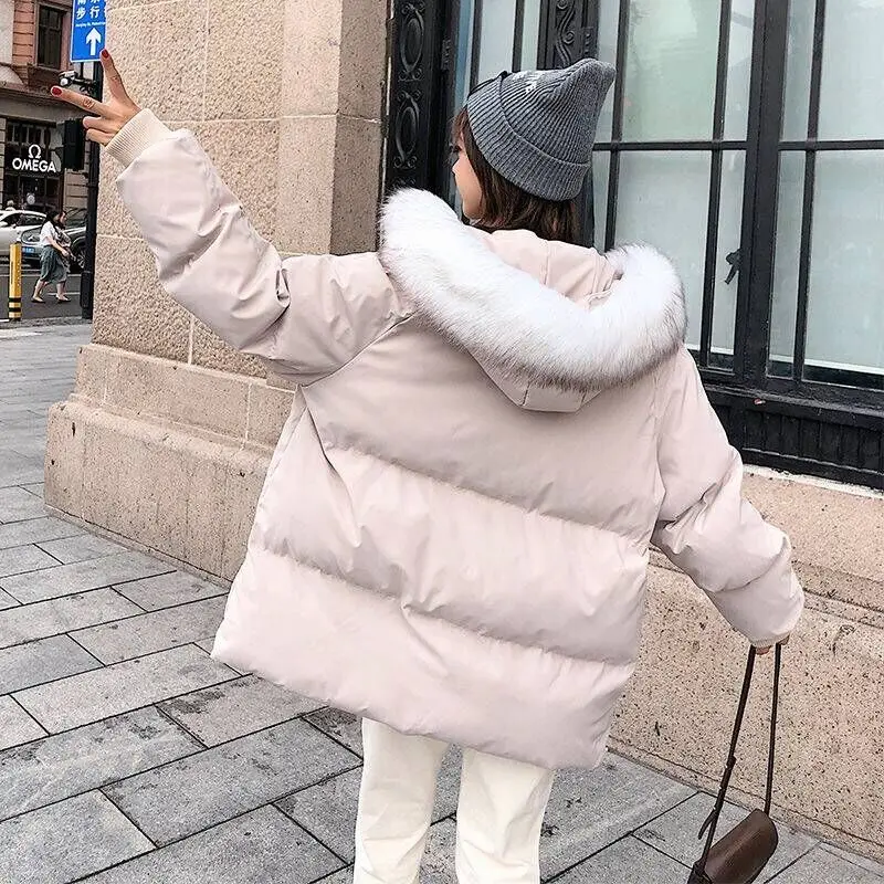 2023 New Cotton-padded Clothes Mid-length Winter Jacket Female Thick Warm Bomber Jackets Fashion Women Loose Padded Coats Black