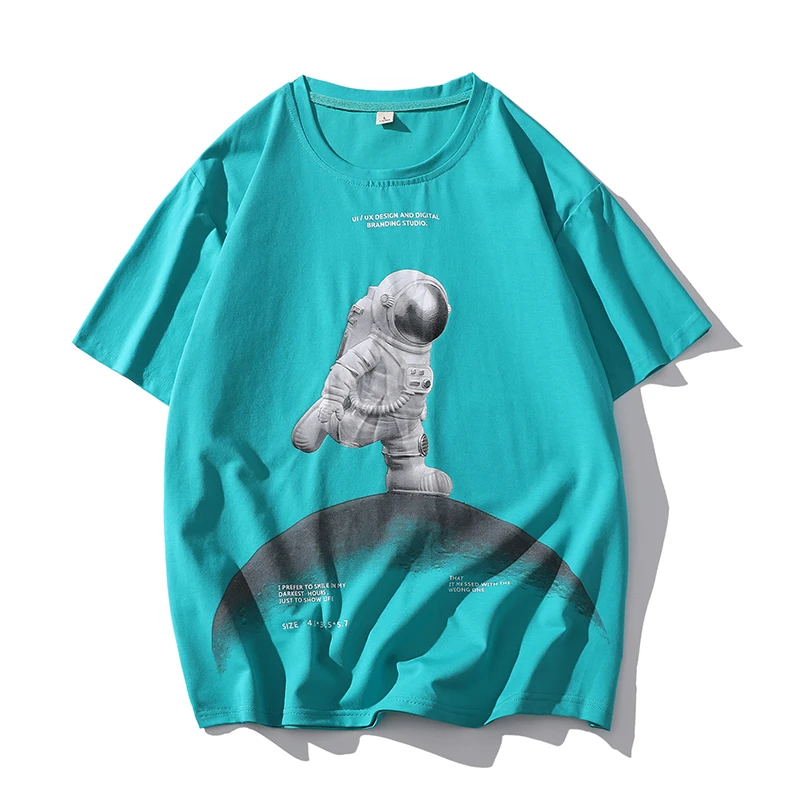

2022 Summer Short-sleeved Men's T-shirt Spaceman Print Half-sleeved Boys Top Clothes Chic T-shirt Men's Ins