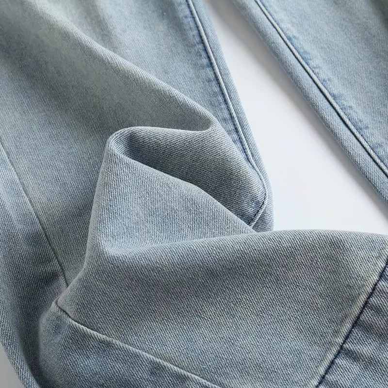 Jenny&Dave Fashion Vintage HIgh Waist Straight Mom Jeans England Style High Street Washed Light Blue Loose Jeans Women