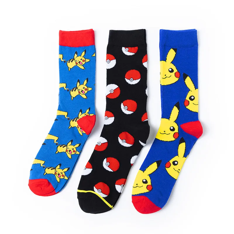 

Pikachu Personality Anime Cartoon Elf Men Hair Cotton Socks Fairy Ball Middle Tube Socks Film Adult Men's Socks