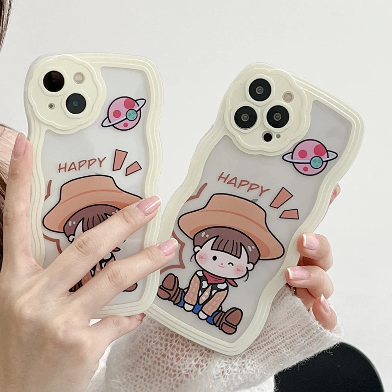 

Fashion Cute Curly Wave Case for iPhone 13 12 11 Pro Max 7 8 Plus Hybrid Shockproof Bumper Cover Anti Drop Case For iPhone X XR