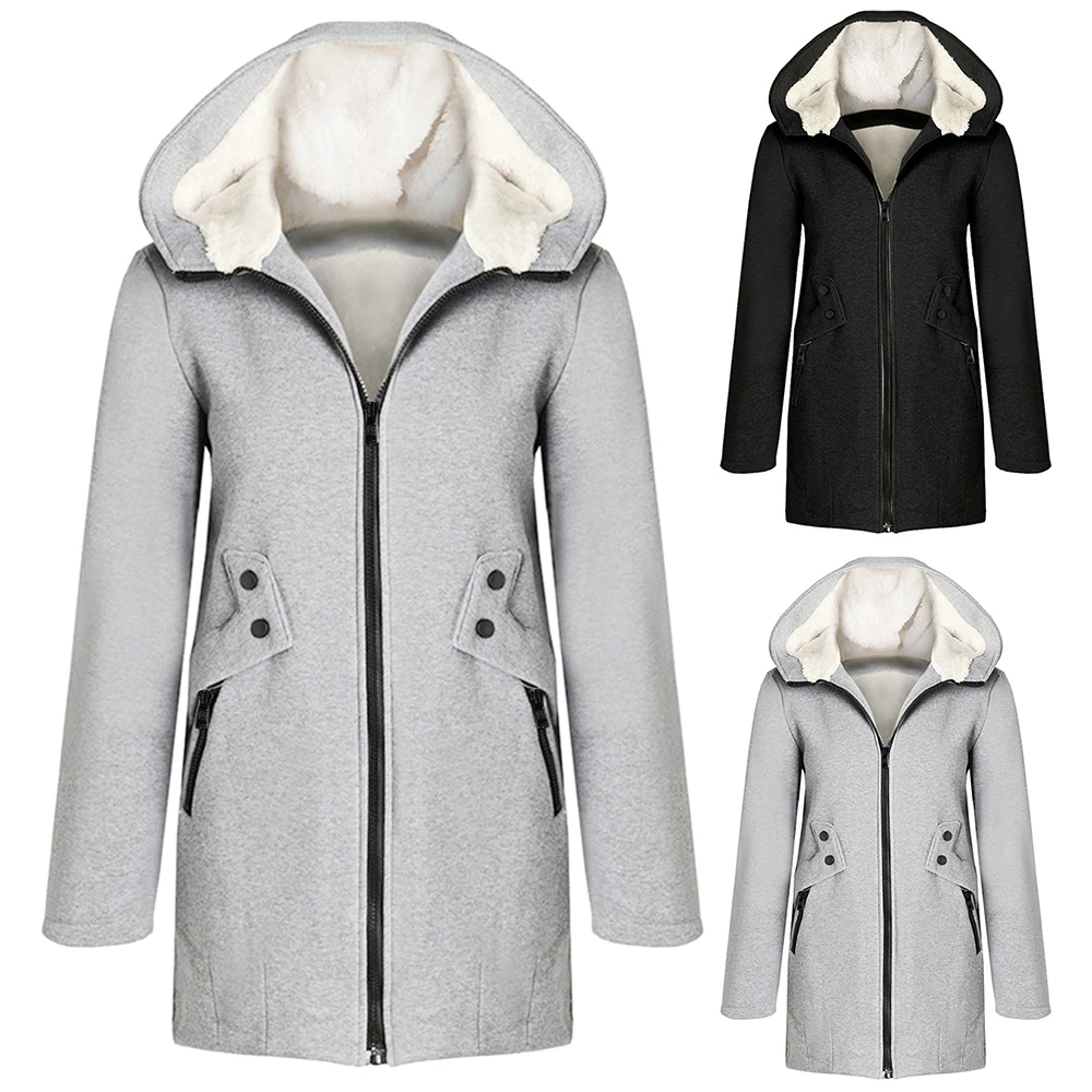 

Plus Size Women Fleece Hoodie Jacket Zip Hooded Coat Long Casual Winter Outwear Ladies Hooded Thick Coat Tops