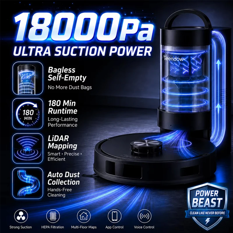 Фото Робот-пылесос D16S MAX 18000pa с лидарной навигацией, безмешковый, с функцией самоочистки, умный, для сухой и влажной уборки №1