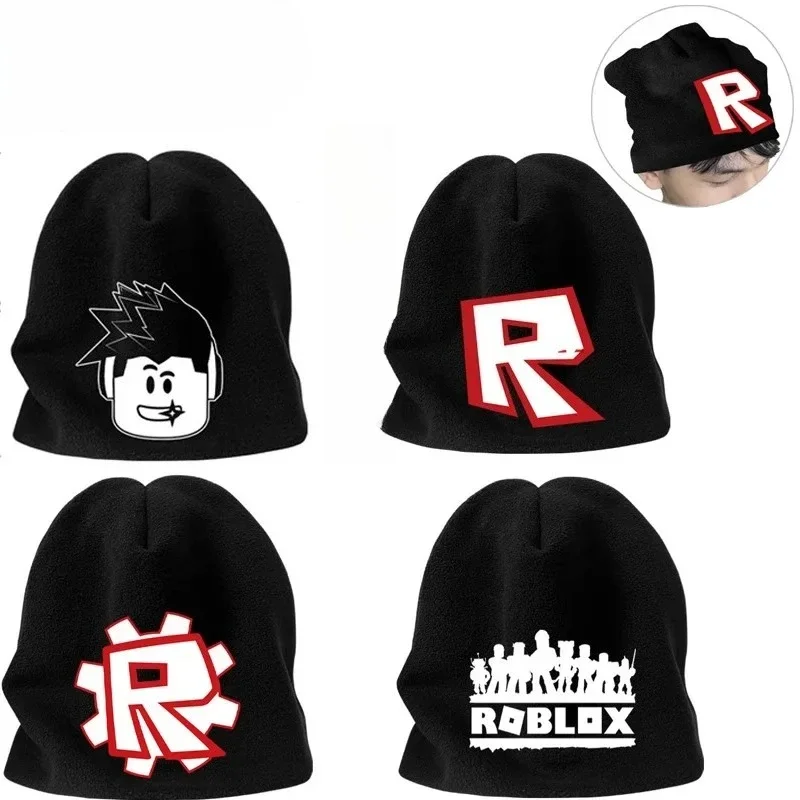 Фото Новая теплая вязаная шапка-бини в стиле Roblox для осени и зимы, универсальная мягкая тканевая шапка унисекс, подарок на день рождения и Рождество №1