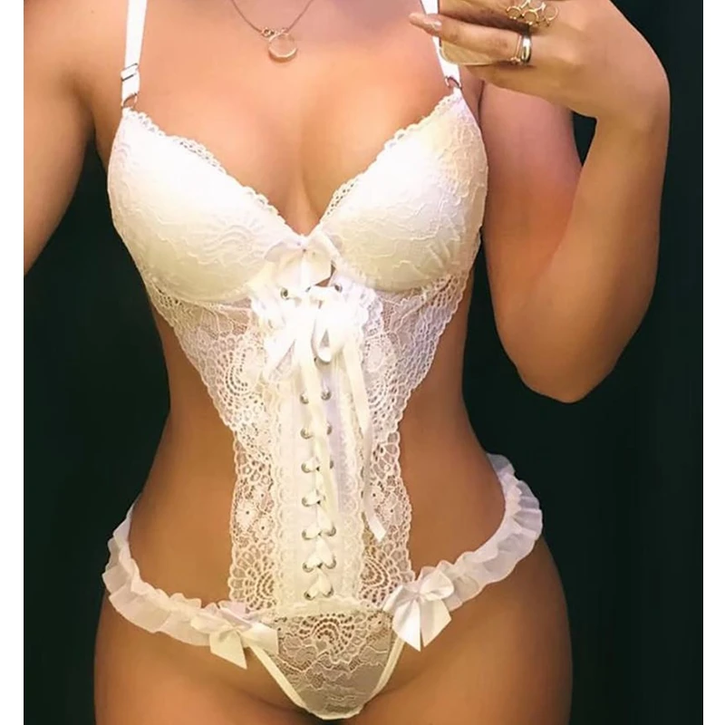 

Wepbel Porno Lingerie 2022 White Sexy Bodysuit Sensual Teddy Backless Wooden Ear One-Piece Underwear Lenceria Babydoll Costume