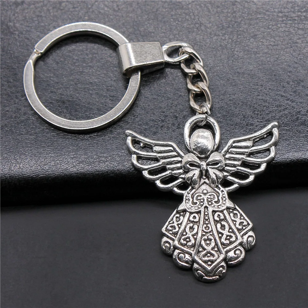 

DIY Metal Holder Chain Men Keychain Vintage 2 Colors 42x39mm Angel Pendant Souvenirs Gift