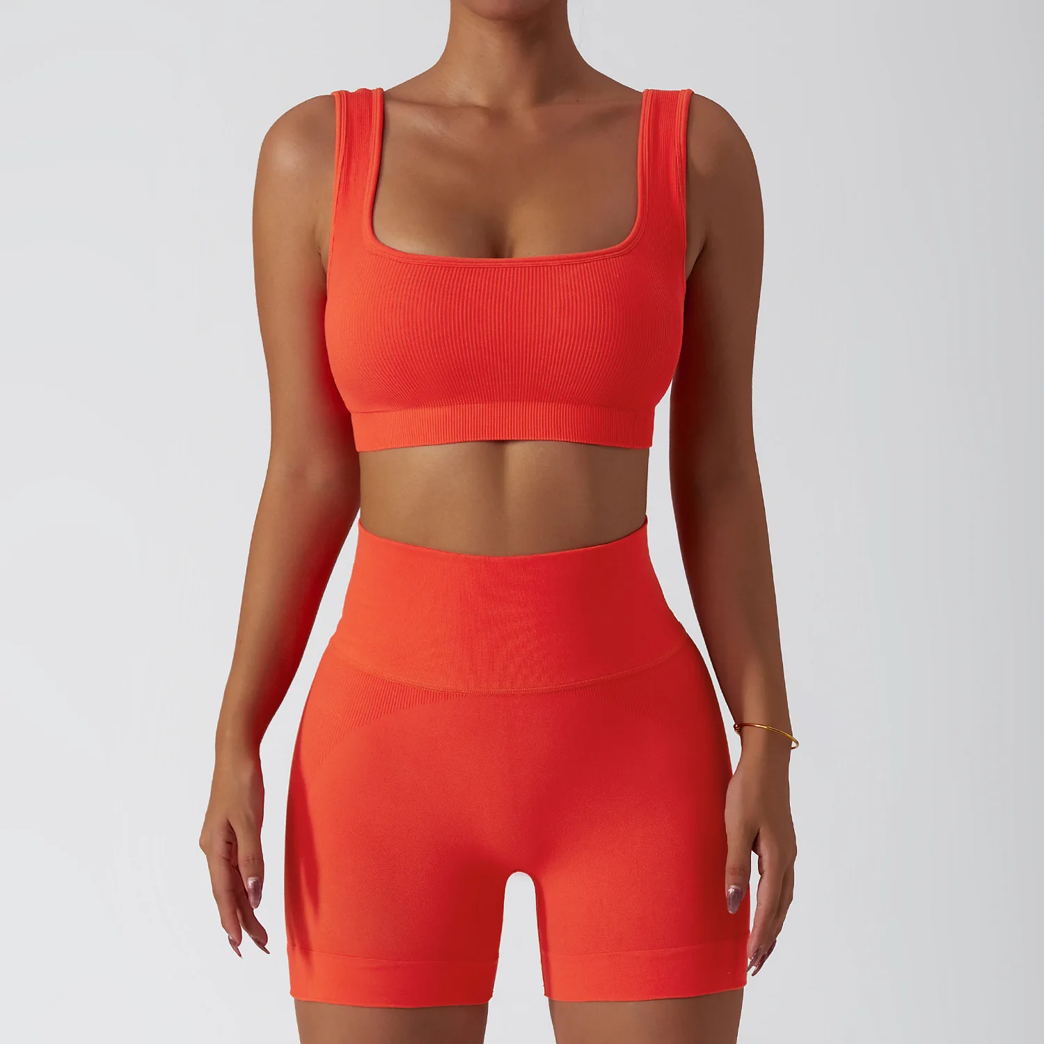 Orange Sports Sets Semaless Yoga Sets Women High Waisted Sports Shorts Sexy Fitness Bra Women Workout Suit Gym Sets for Women