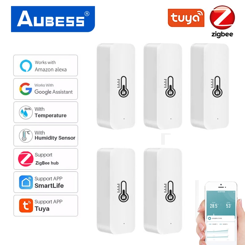 

Датчик температуры и влажности Tuya ZigBee, электронный комнатный термометр, гигрометр, умный мониторинг погоды, работает с Alexa