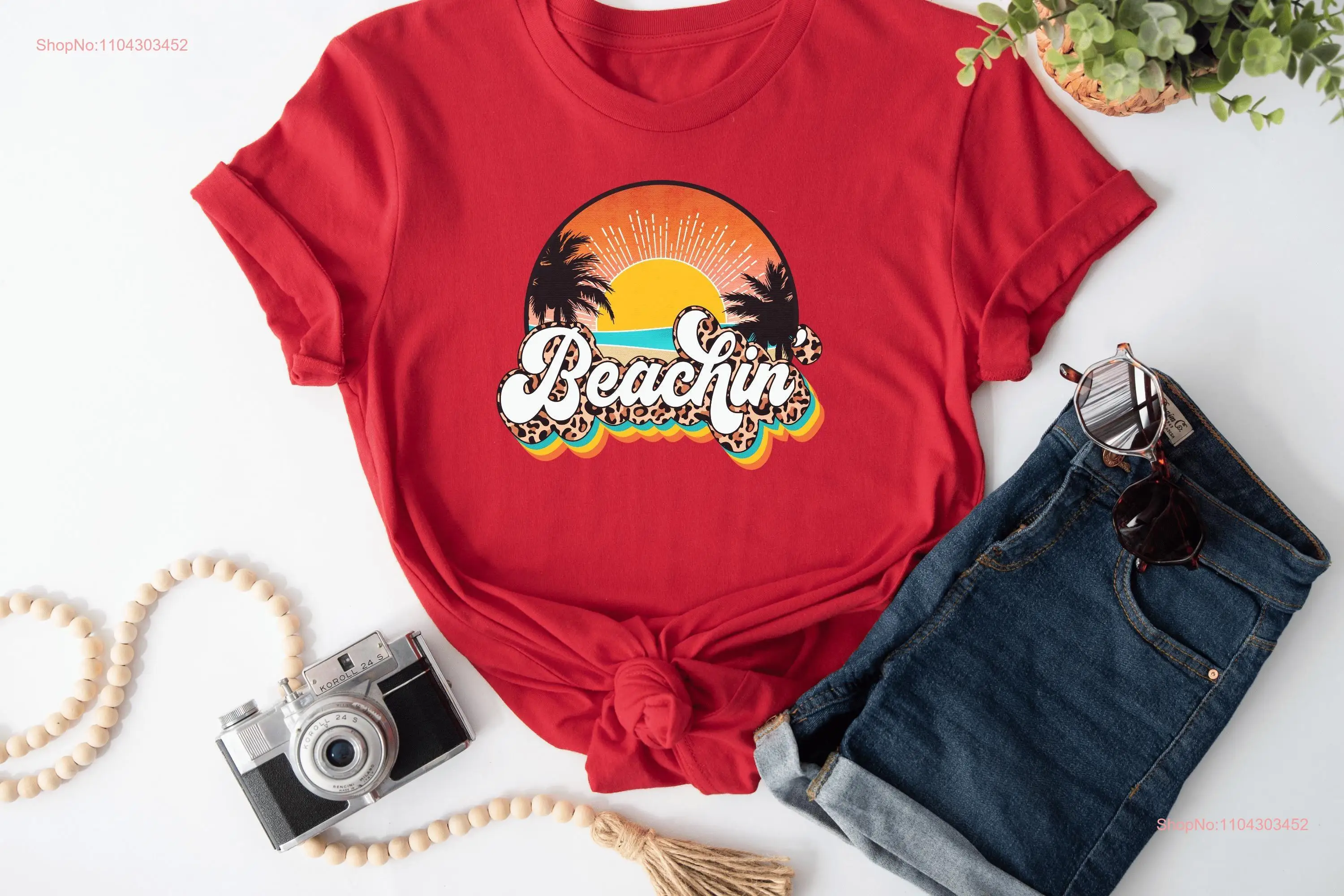 Футболка Beachin' Summer Time Beach Vibes Girls Trip GifT Vacation Sunset Leopard PrinT с длинными или короткими