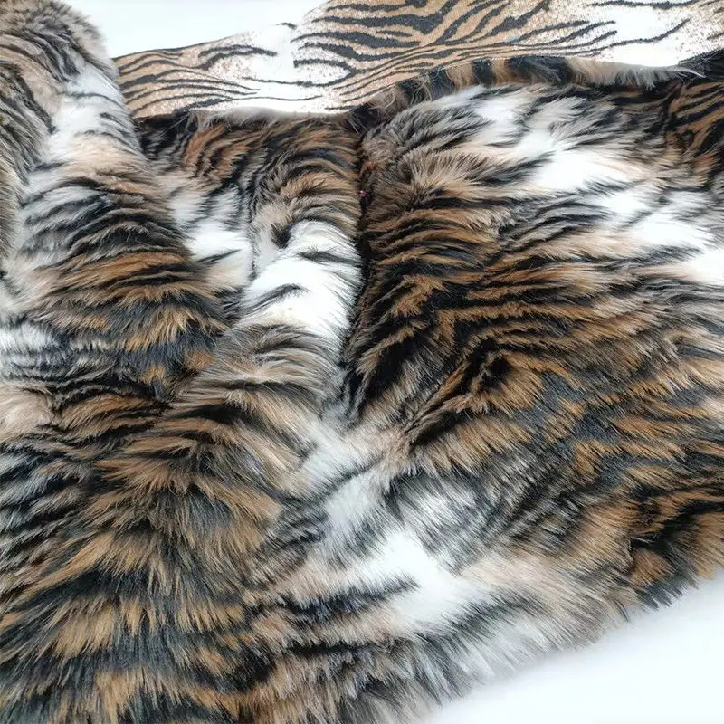 

160*50cm Tiger Print Plush Faux Fur Fabric for Winter Coat Vest Throw Blanket Diy Long Hair Plush Fursuit Accessories