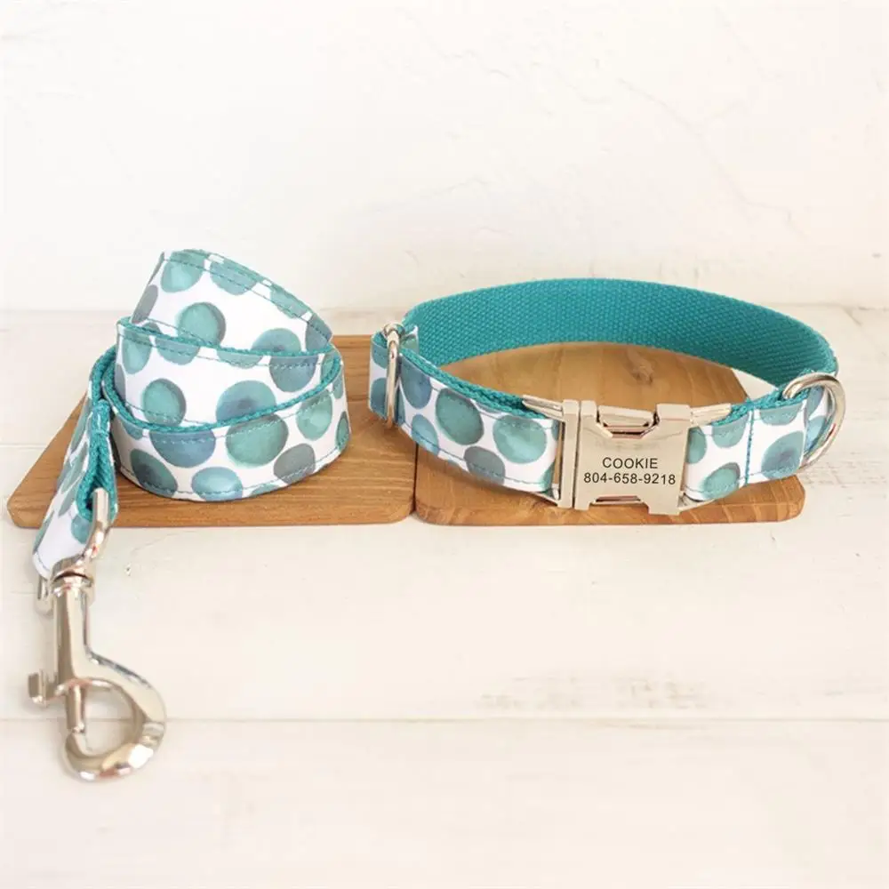 

Personalized Pet Collar Customized Nameplate ID Tag Adjustable Yellow Blue Bubble Cat Dog Collars Lead Leash