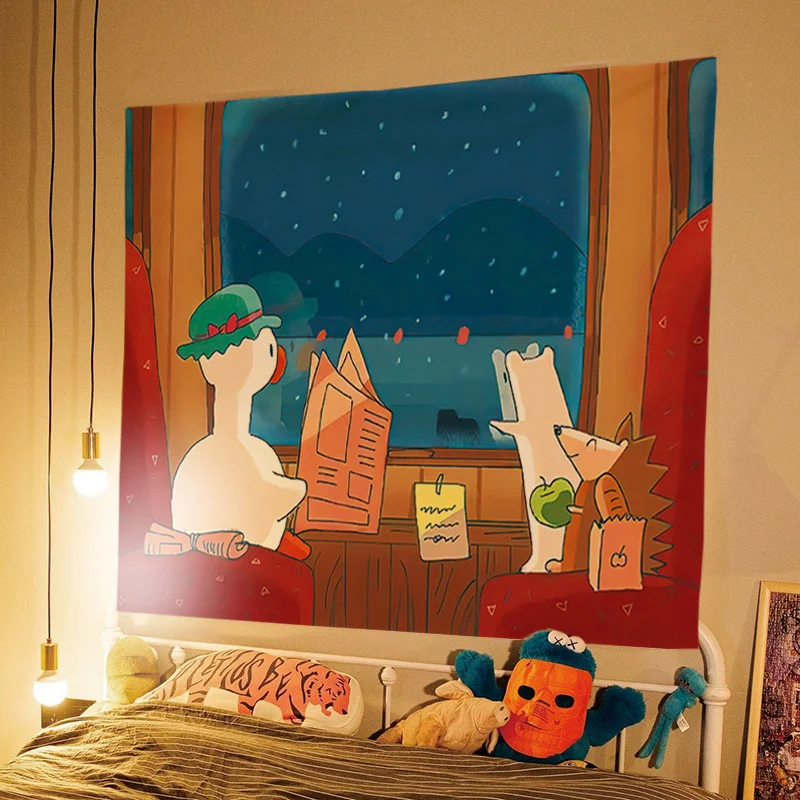 Аниме милая утка фон ткань Декор для комнаты Kawaii гобелен декор подростковой