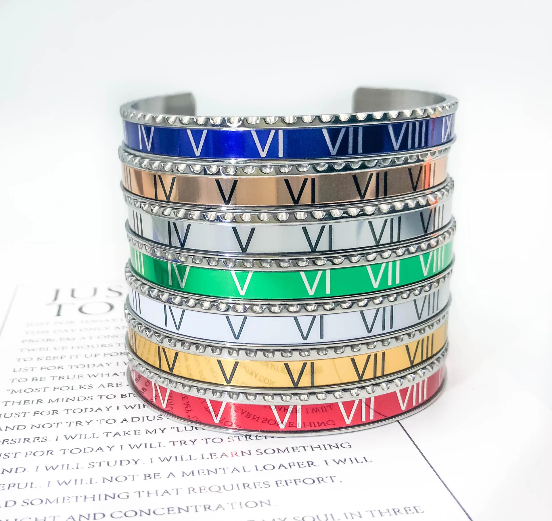 

Classic Brand Enamel Bangles For Women Roman Numbers Bracelets Men Stainless Steel Fashion Charm Cuff Bangle Punk Jewelry