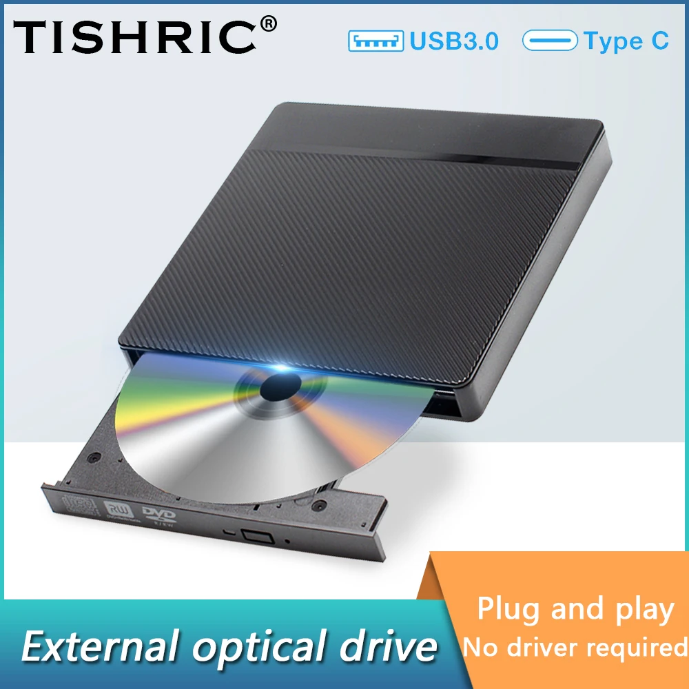 

TISHRIC External CD Player PC USB 3.0 Type C Portable DVD Player CD DVD RW External DVD Drive Optical For Macbook Laptop Desktop