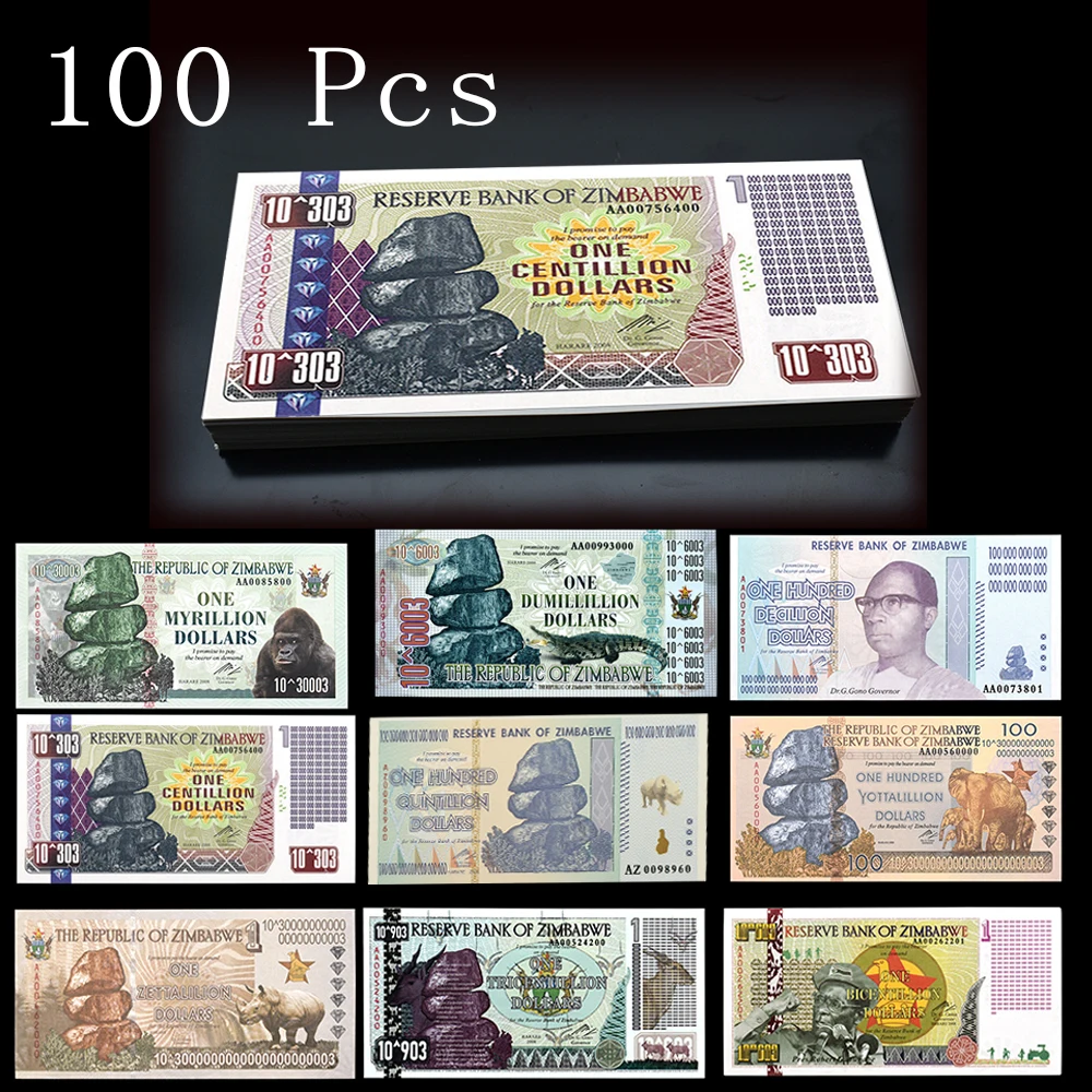 

100Pcs Zimbabwe Paper Money Serial Banknotes with Fluorescent Effect Collect Gift Collect Gift