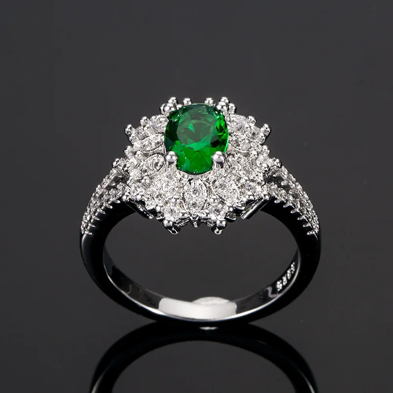 

Fashion Rings Copper Set Zircon Women Jewelry Oval Emerald Gemstone Zircon Gemstone Finger Ring Jewelry Wedding Party Gift