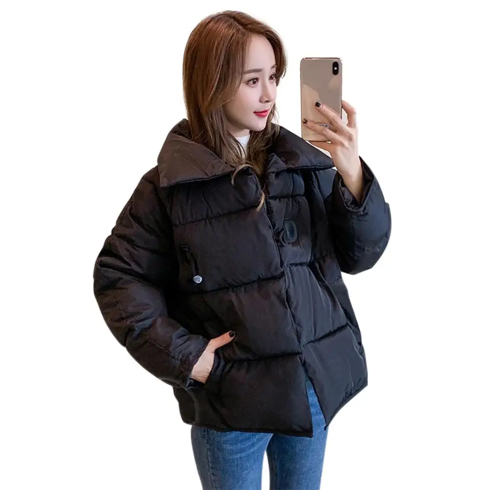 

Long Sleeve Cotton Padded Cultivate Oneself Long Sleeve Outwear Solid Simple Generous Cardigan Coat Women Down Outfit