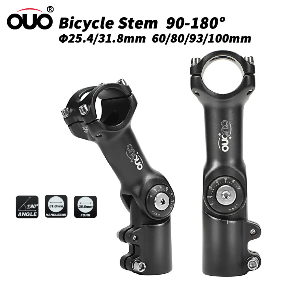 

OUO MTB Adjustable Stem MTB Power Bike Table 90-180 Degree Bicycle Handlebar Extender 25.4/31.8mm Down Stem Extension Dual Lock