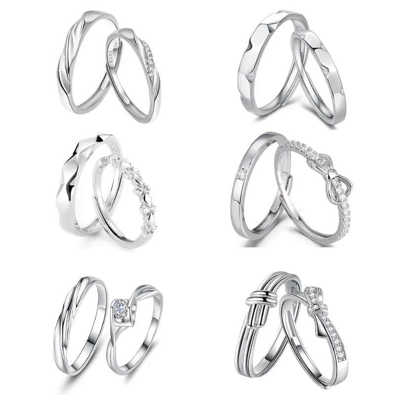 

KADRUFI Couples Adjustable Rhinestone Silver Color Rings for Women Men Lovers Bride Wedding Accessories Finger Ring Jewelry Gift