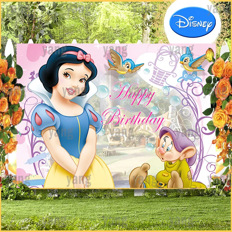 Cute Snow White Princess Seven Dwarfs  Disney Support Customize Party Backdrops Background Wall Cloth Baby Shower Kids Birthday