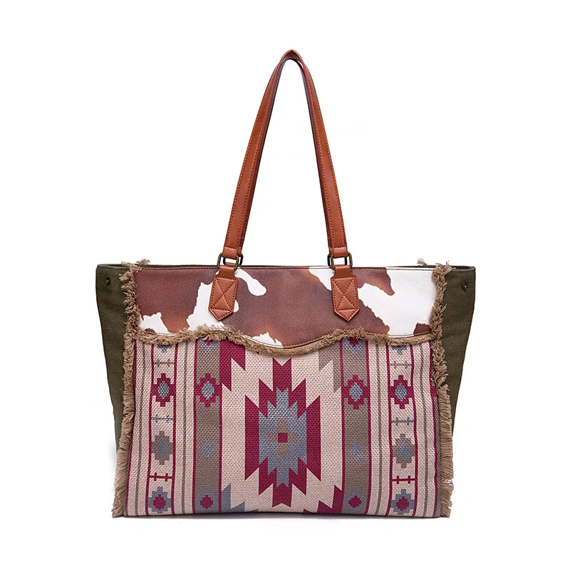 

Women's Bohemian Hand-Woven Print Vintage One Shoulder Large Capacity Handbag