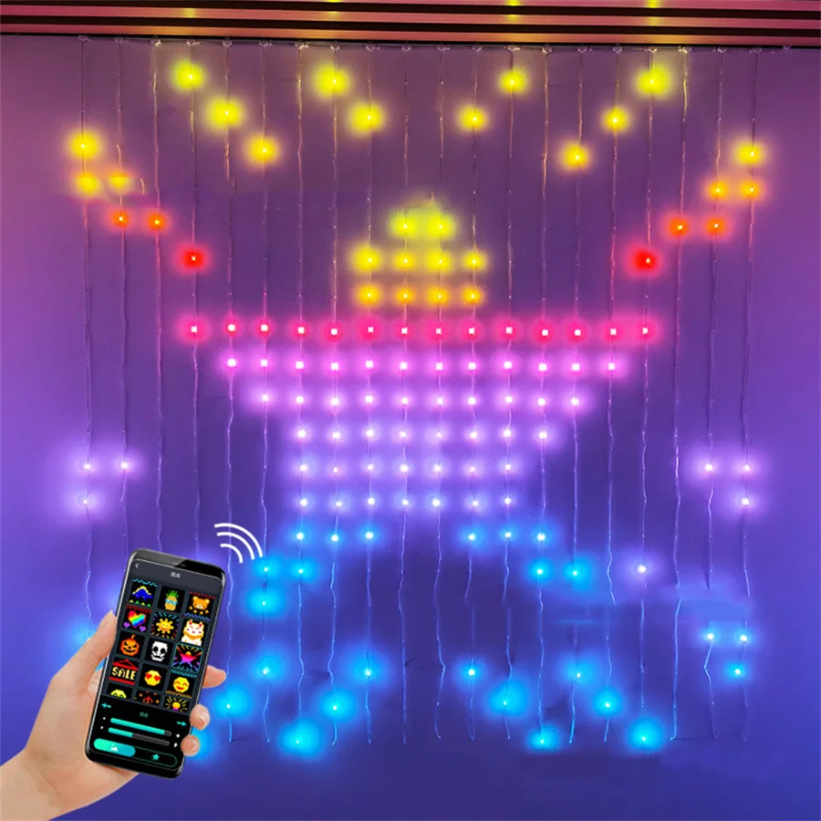 1X1/3X3M Smart DIY LED Curtain Light RGB Bluetooth APP Fairy String Light Outdoor Romantic Wedding Christmas Party Garland Light