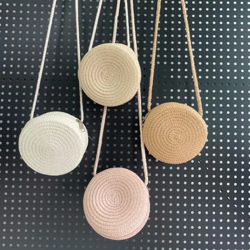 

Round Straw Bag Women Woven Beach Crossbody Bag for Ladies Cute Shoulder Rattan Handmade Knitted Candy Color Small Handbag Bolsa