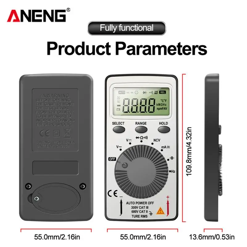 

ANENG AN101 Mini Digital Multimeter Multimetro Tester DC/AC Voltage Current Lcr Meter Pocket Professional Testers With Test Lead