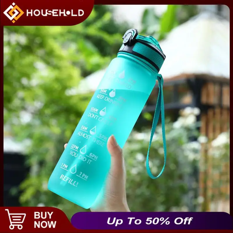 

1000ml Transparent Bounce Cover Water Bottle Dustproof Leak-proof Lanyard Portable Plastic Travel Teacup Sports Water Bottle