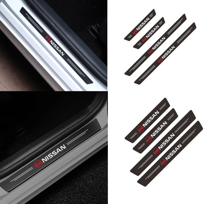 

Car-Styling 4PCS Carbon Fiber Door Sill Carbon Fiber Sticker Decals For Nissan Nismo X-trail Almera Qashqai Tiida Teana