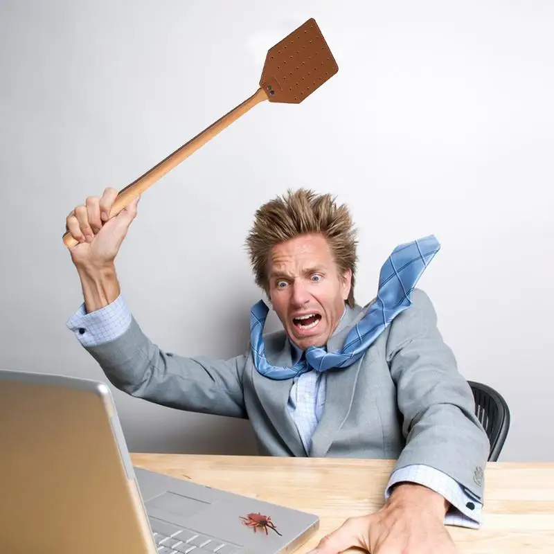 Ручная сверхмощная мухобойка Прочная портативная Двусторонняя кожаная