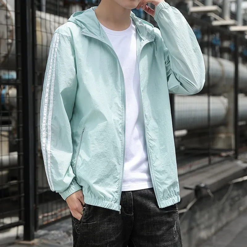 Тонкая летняя мужская свободная солнцезащитная быстросохнущая куртка для