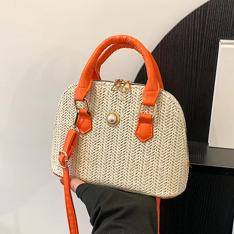 

Женская Соломенная Сумка через плечо, летняя плетеная Сумка через плечо в форме ракушки с ручками сверху, 2023