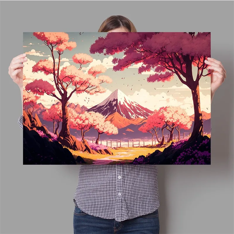 Японский Художественный Природный Пейзаж Неоновый Постер Киберпанк Путешествия