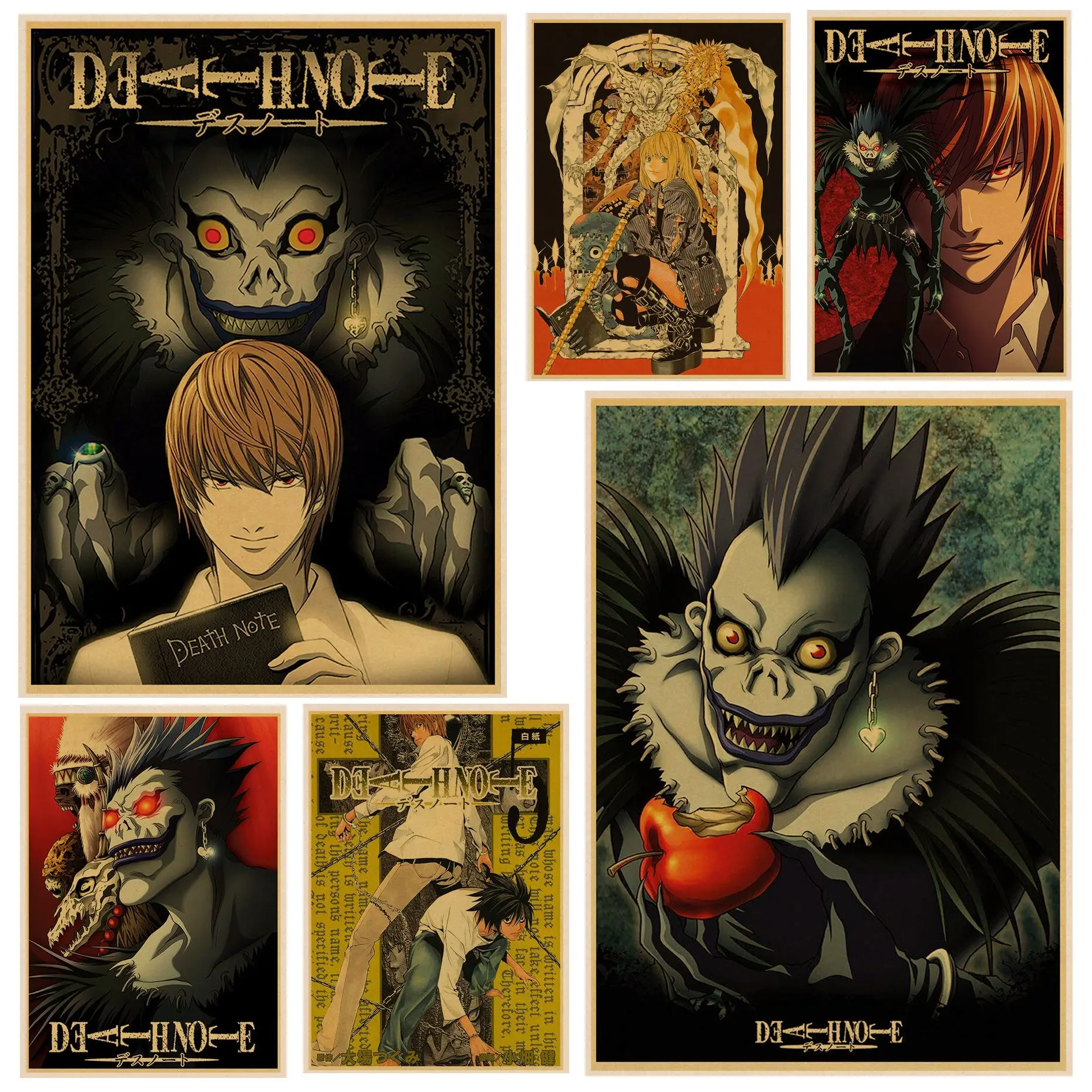 

Classic Anime Series Death Note Posters Retro Kraft Paper Poster Bar Room Decoration Painting Wall Sticker Picture Decor Mural