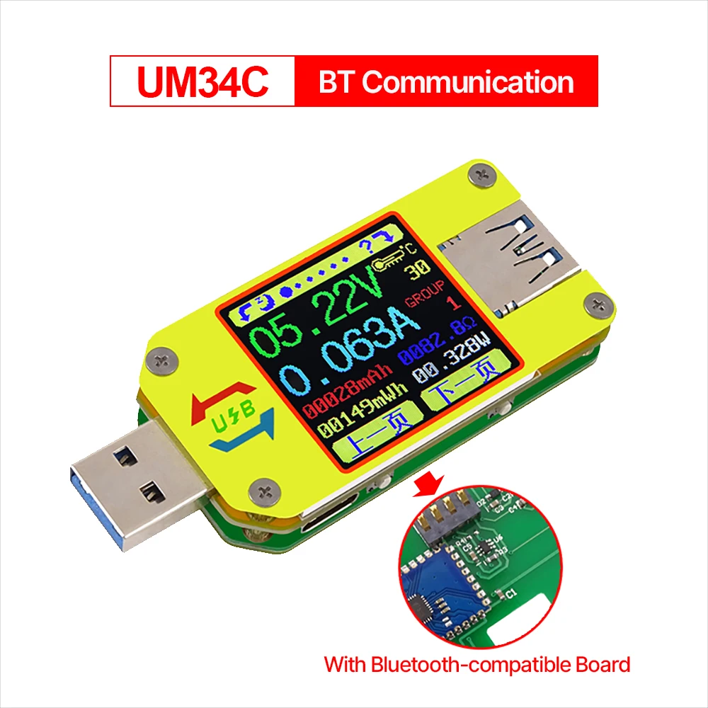 UM34 UM34C DC Вольтметр Амперметр измеритель напряжения тока для APP USB 3.0 Type-C Батарея