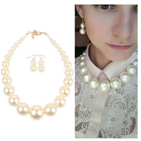 feminine charm fashion jewelry elegant white imitation pearl necklace large round pearl wedding necklace pearl earring set