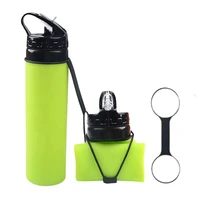 foldable water bottle with extra rubber reusable collapsible sports leakproof silicone water bottle