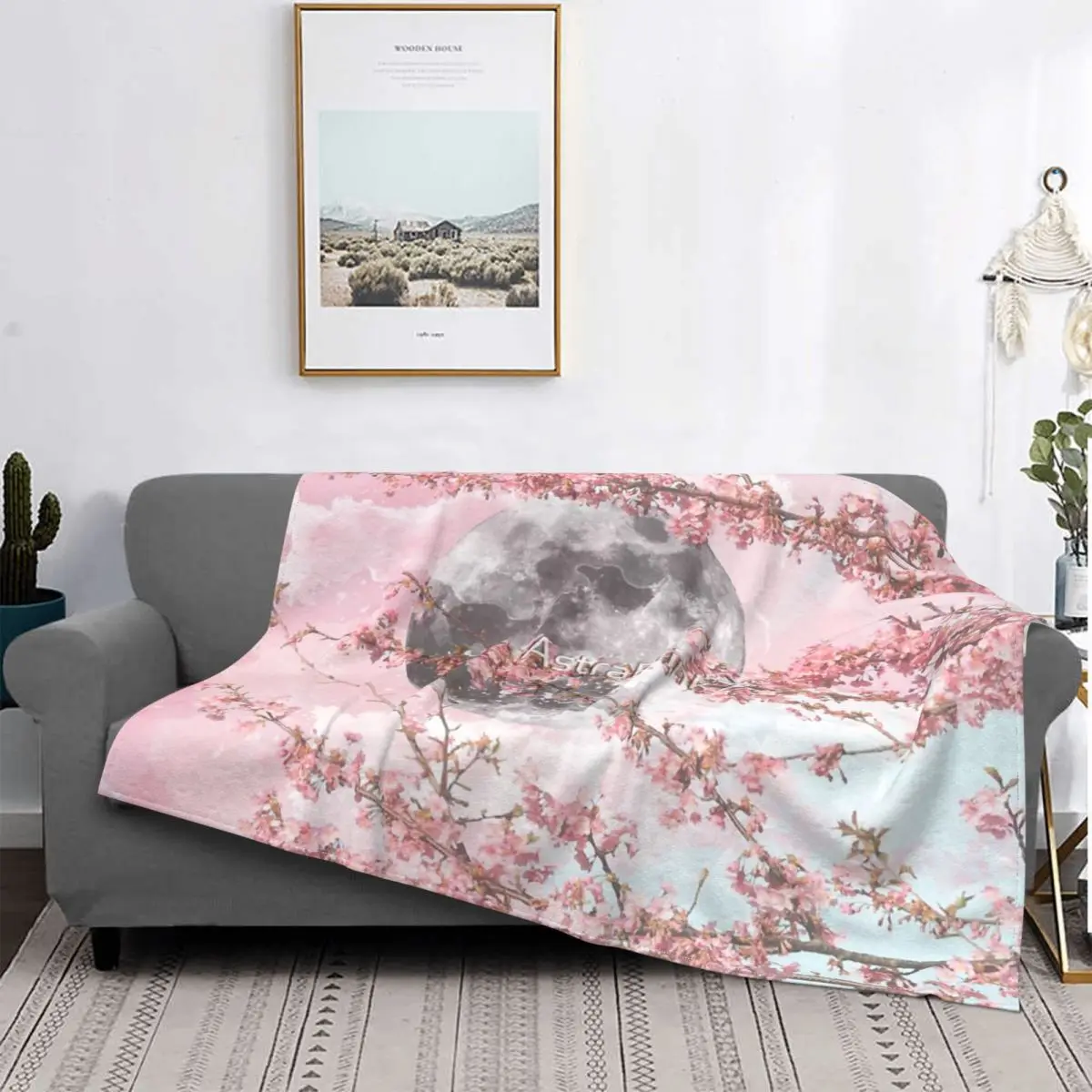 

Spring Moon Throw Blanket Retro Portable Nice Gift Multi Style