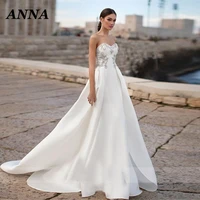 anna beauty wedding dress 2022 elegant strapless satin beach party gown simple crystal vestido de noiva civil formal women skirt