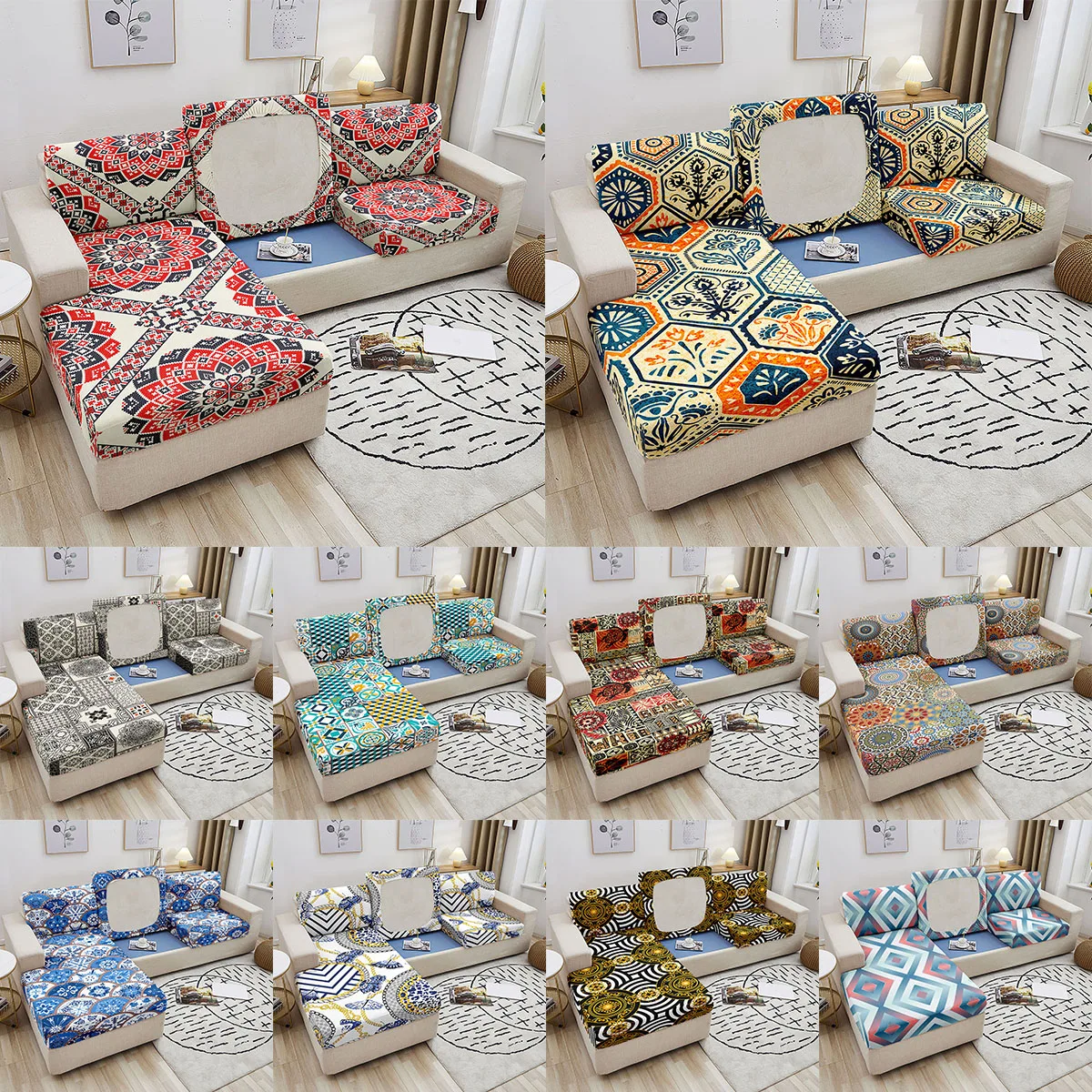 

Mandala Printed Sofa Cushion Cover Elastic Sofa Seat Cushion Cover Strech Spandex Furniture Protector for Living Room Kids Pets