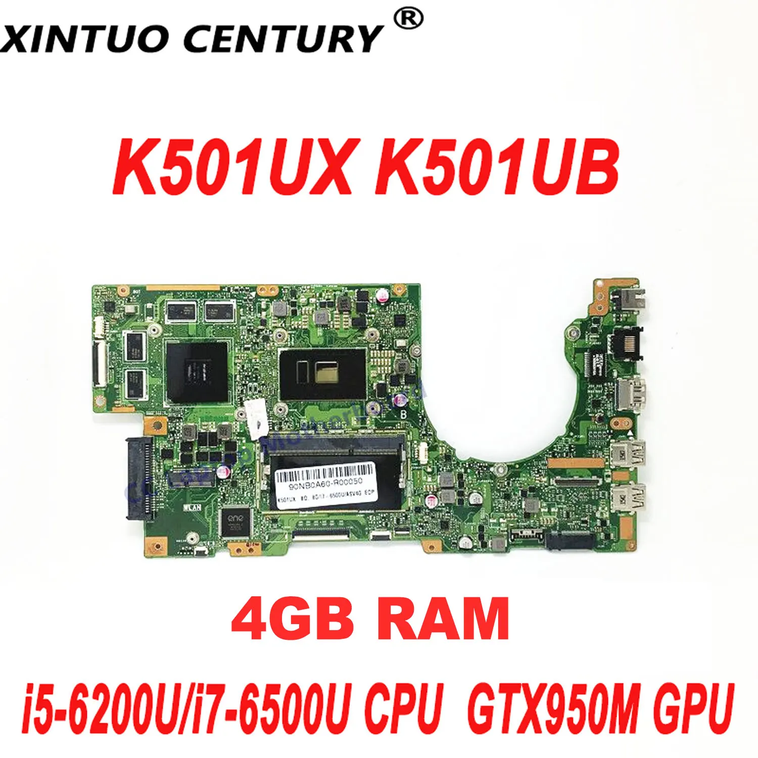 

K501UX original motherboard for ASUS K501U K501UB laptop motherboard with i5-6200U/i7-6500U CPU 4G/8G RAM GTX950M GPU DDR4 Test