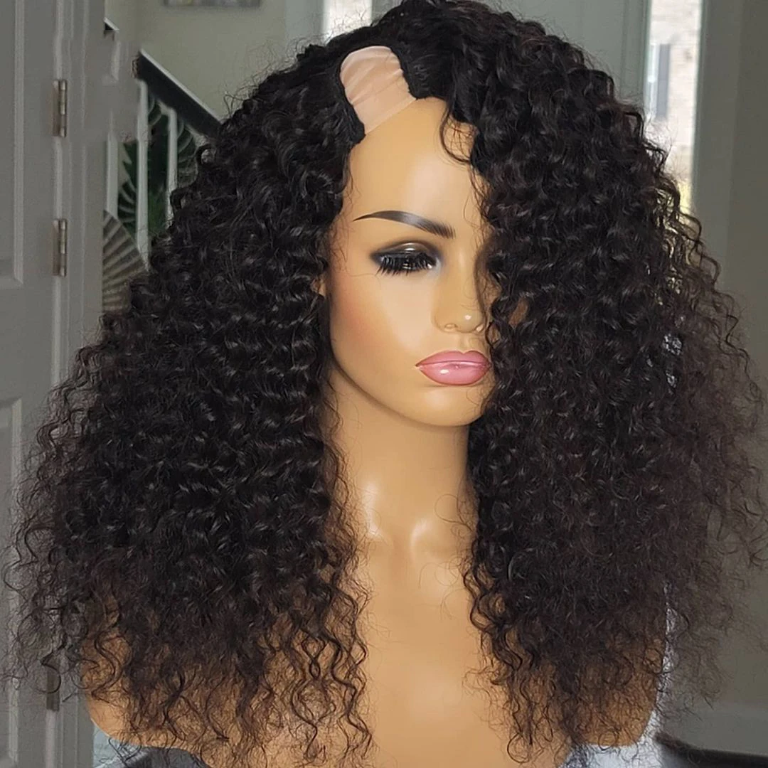 

Soft 24 inch Kinky Curly U Part European Remy Human Hair Wig Glueless Jewish Natural Color Wig For African Black Women