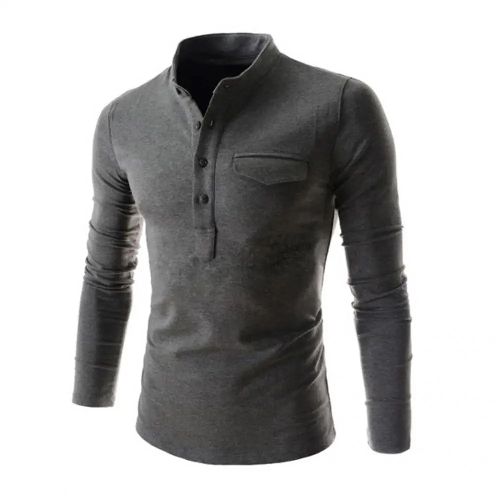 

Stylish Spring Men Shirt Breathable Stand Collar Fade-less Fit Men Shirt