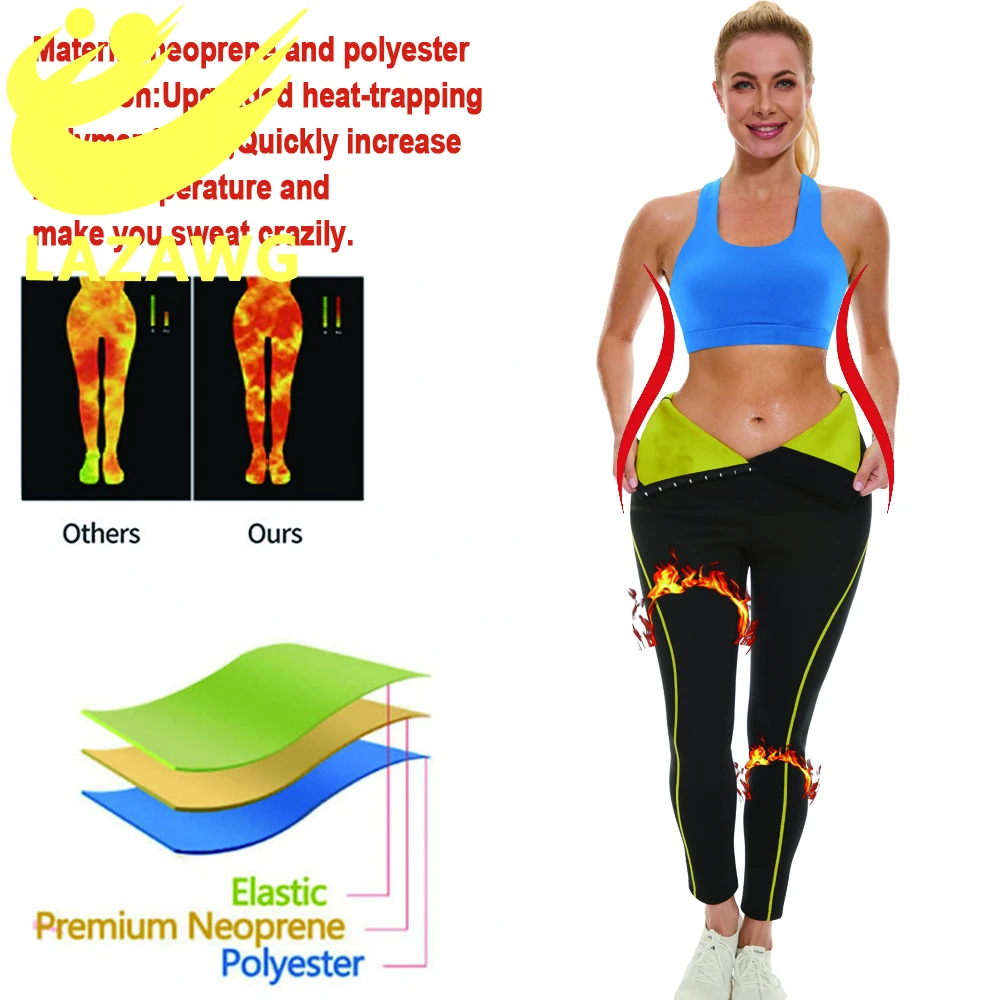 LAZAWG Women Hot Neoprene Shpewear Gym Sauna Workout Trousers Sauna Pants  Slimming Shapers Waist Trainer Sweat Leggings