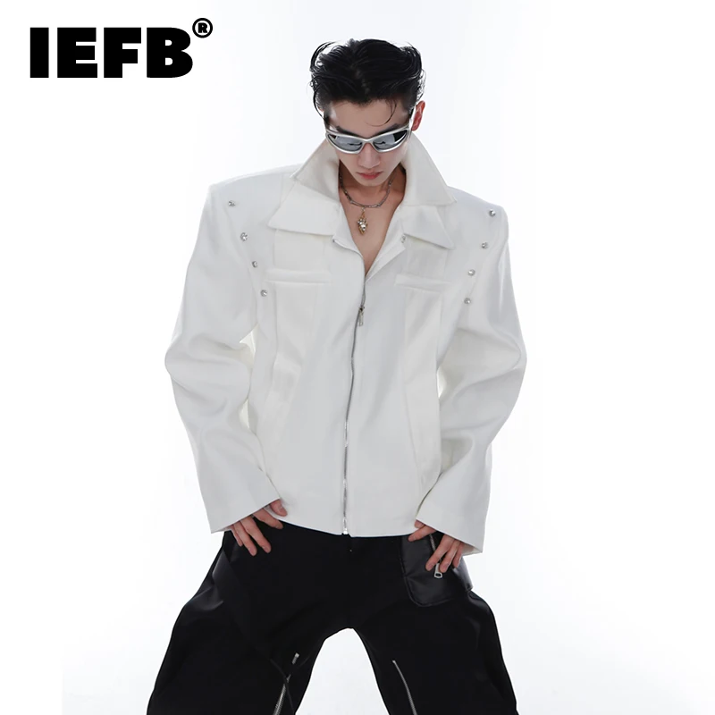 

IEFB Shoulder Pad Jacket Men's Top Niche Design Doublelayer Collar Splicing Solid Color Zipper High Street Menwear 9A7814