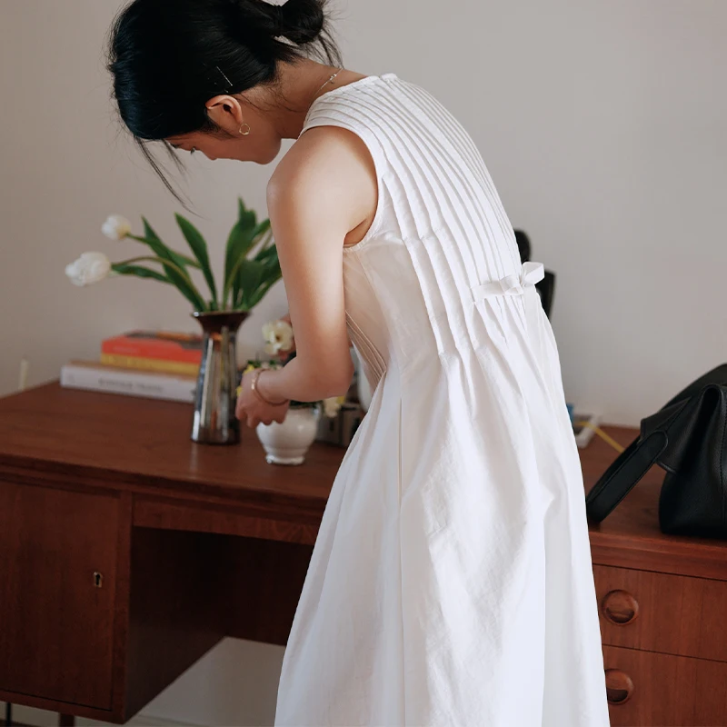 Платье Mixabo женское Плиссированное белый Хлопковый сарафан средней длины без