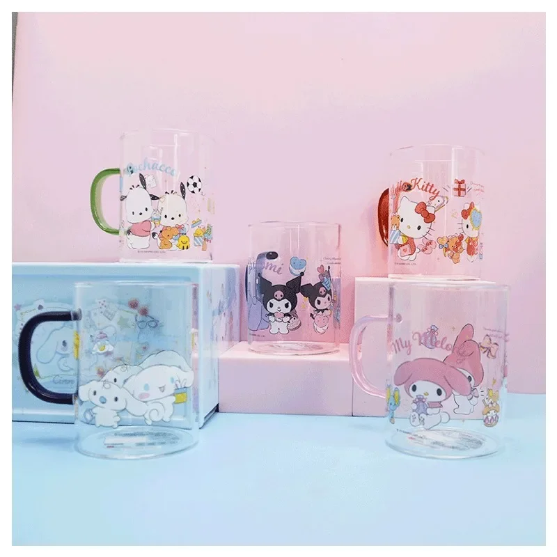 

Sanrioed My Melody Cinnamoroll Kuromi 350 мл стакан из боросиликатного стекла кавайная посуда чашки для завтрака и молока офисные кофейные чашки