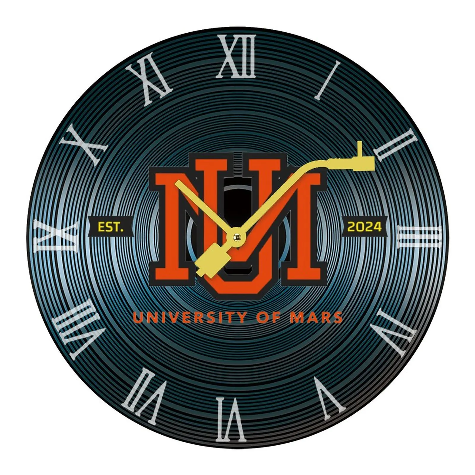 

University of Mars 2024 DIY Mute Funny Graphic Home Decoration NewRecord Wooden Wall Clock Guest Bedroom Nerdy Wall Clock