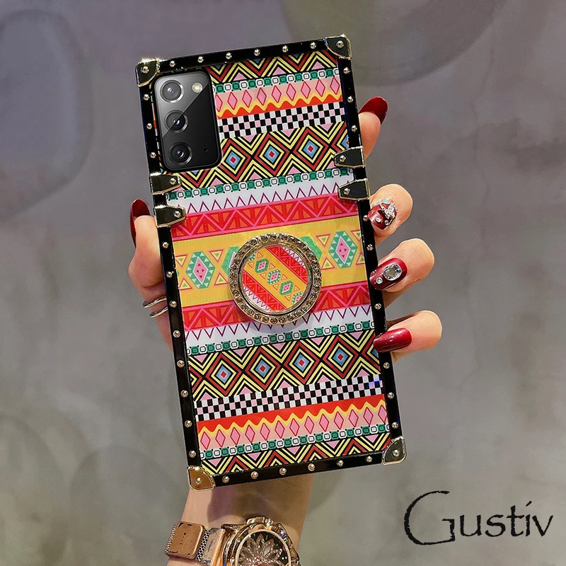

Luxury Retro Pattern Case For Samsung Note20 Ultra Note10 Plus Note8 9 A01 A02 A03 A60 M40 M30 A40S Soft Phone Cover Holder Ring